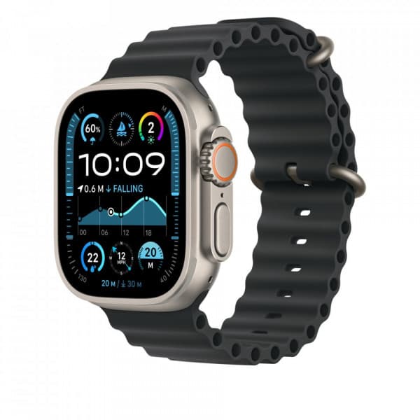 Apple Watch 49 mm svart Ocean-armbandsförlängning, naturligt titan
