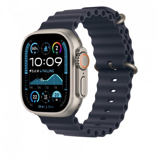 Apple Watch 49 mm laivastonsinisen Ocean-rannekkeen jatkosarja, luonnontitaani