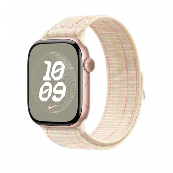 Apple Watch 46 mm Starlight/rosa Nike Sport Loop-armband (MYJE3)