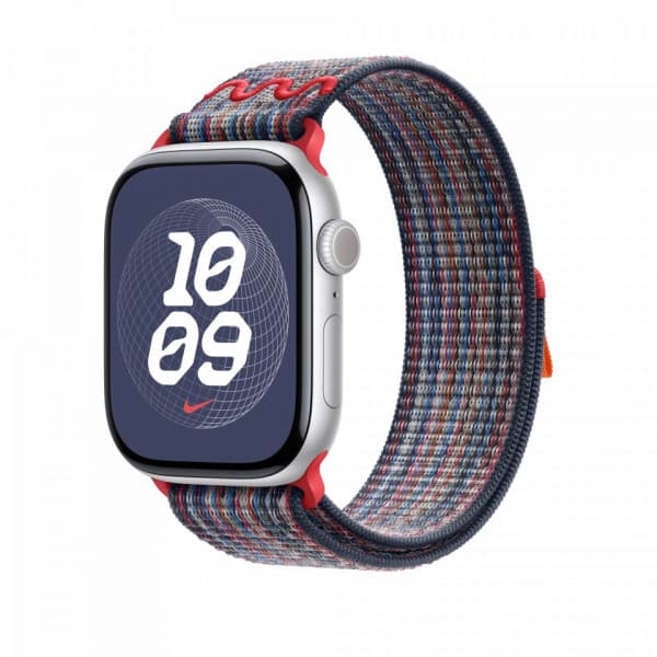 Apple Watch 46 mm blå/röd Nike Sport Loop-armband (MXU43)
