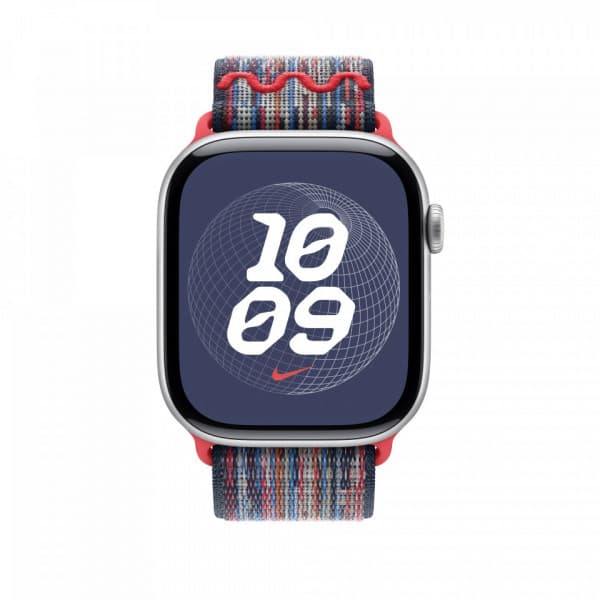 Apple Watch 46 mm blå/röd Nike Sport Loop-armband (MXU43)
