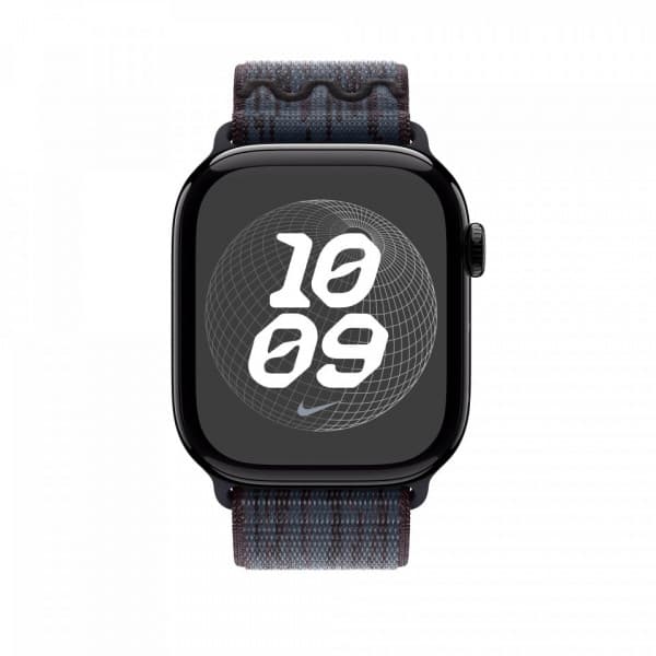 Apple Watch 46 mm musta/sininen Nike Sport Loop -ranneke (MYJD3)