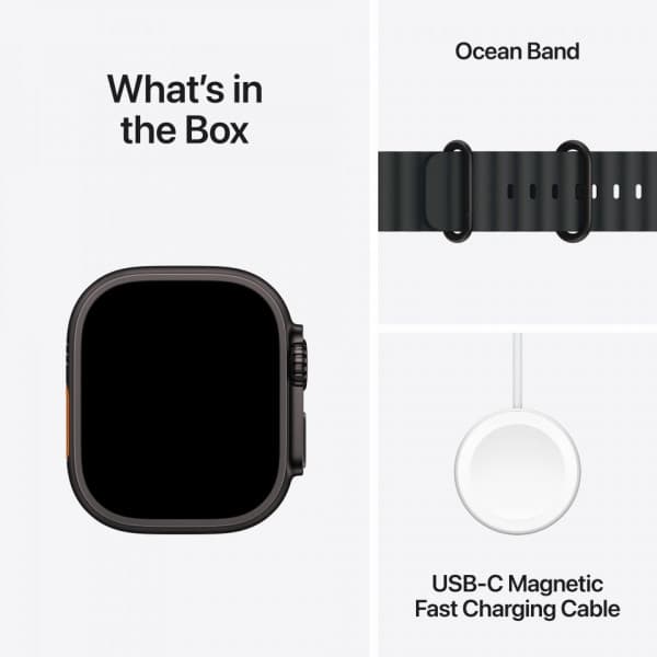 Apple Watch Ultra 2 (GPS + Cellular) 49 mm svart titanboett och svart Ocean-armband (MX4P3)