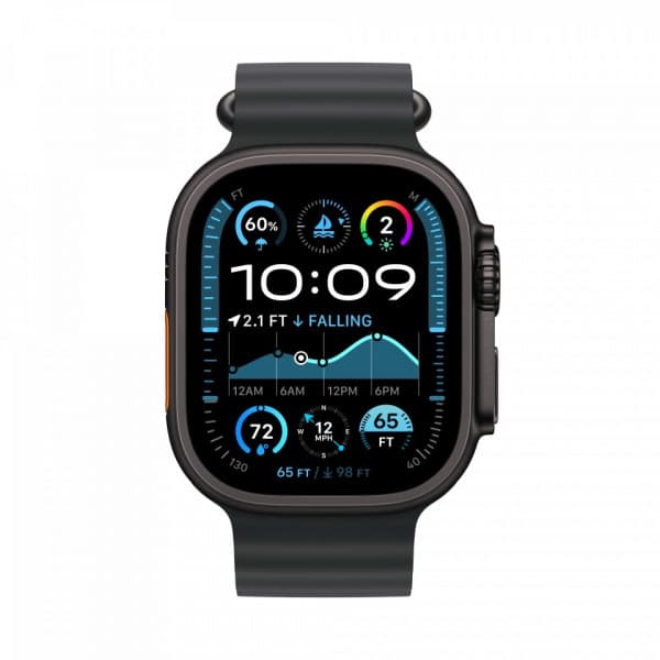 Apple Watch Ultra 2 (GPS + Cellular) 49 mm svart titanboett och svart Ocean-armband (MX4P3)