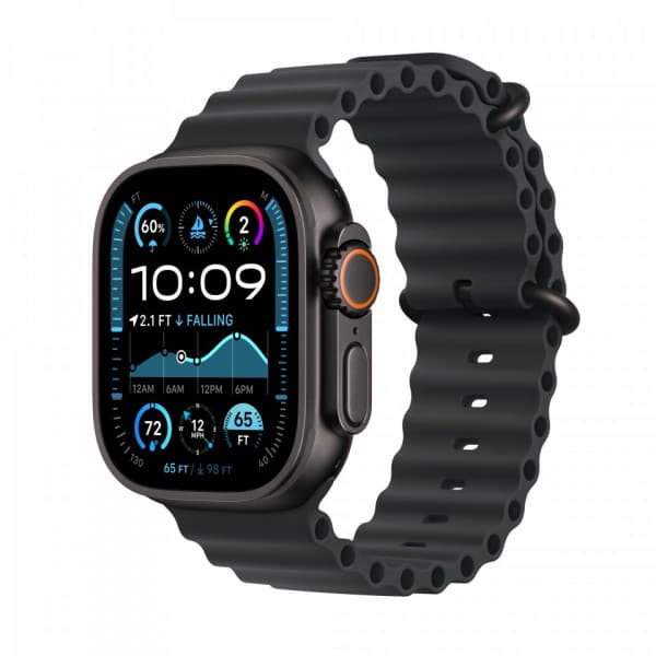 Apple Watch Ultra 2 (GPS + Cellular) 49 mm svart titanboett och svart Ocean-armband (MX4P3)