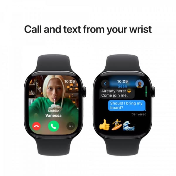 Apple Watch Series 10 (GPS) 46 mm peilimusta alumiinikuori ja musta urheiluranneke, M/L (MWWQ3)