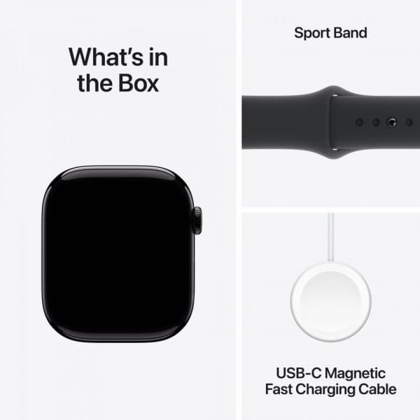 Apple Watch Series 10 (GPS) 46 mm peilimusta alumiinikuori ja musta urheiluranneke, M/L (MWWQ3)