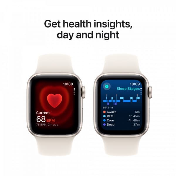 Apple Watch SE (GPS) 40 mm stjärnvit aluminiumhölje och stjärnvit sportarmband, S/M (MXEF3)