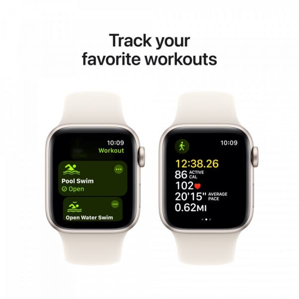 Apple Watch SE (GPS) 40 mm stjärnvit aluminiumhölje och stjärnvit sportarmband, S/M (MXEF3)