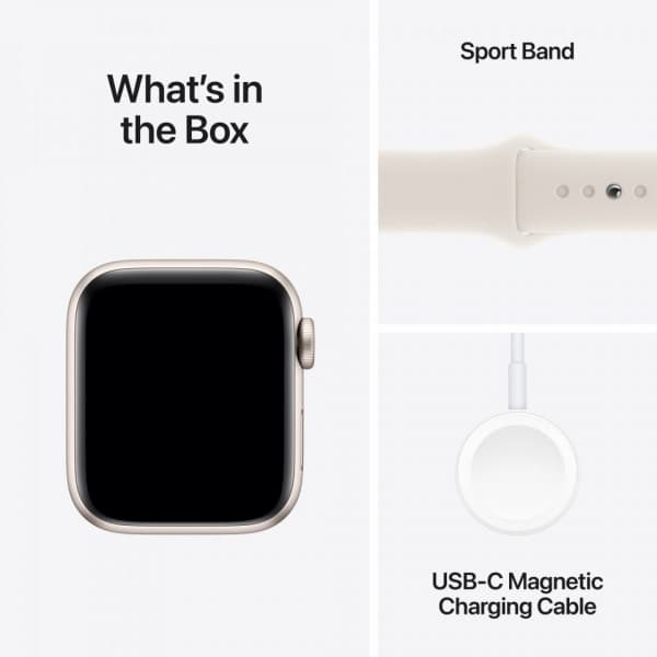 Apple Watch SE (GPS) 40 mm stjärnvit aluminiumhölje och stjärnvit sportarmband, S/M (MXEF3)