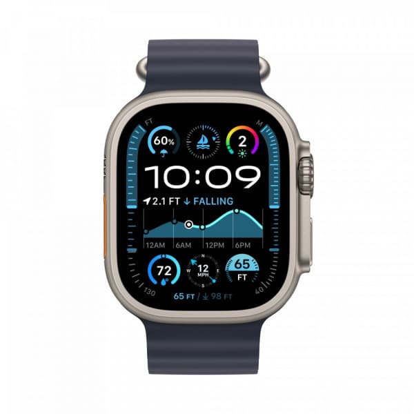 Apple Watch Ultra 2 (GPS + Cellular) 49 mm naturligt ljus titanfodral och marinblå Ocean-armband (MX4D3)