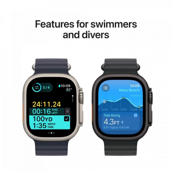 Apple Watch Ultra 2 (GPS + Cellular) 49 mm svart titanboett och svart Milanese-armband, medelstor (MX5U3)