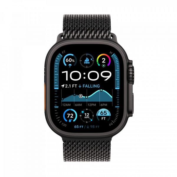 Apple Watch Ultra 2 (GPS + Cellular) 49 mm svart titanboett och svart Milanese-armband, medelstor (MX5U3)