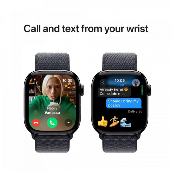 Apple Watch Series 10 (GPS) 42 mm peilimusta alumiinikuori ja musteenvärinen Sport Loop -ranneke (MWWG3)