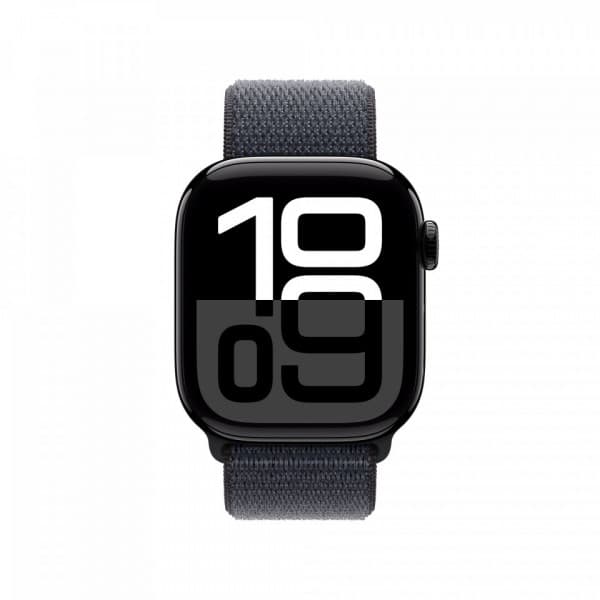 Apple Watch Series 10 (GPS) 42 mm peilimusta alumiinikuori ja musteenvärinen Sport Loop -ranneke (MWWG3)