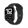 Miniatyrbild 1 av 9: Apple Watch Series 10 (GPS + Cellular) 46 mm spegel svart aluminiumhölje och svart sportarmband, M/L (MWY43)
