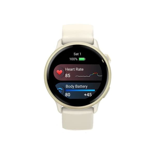 Montre smart Garmin vívoactive 6, Lunar Gold bezel med elfenbensfärgad kapsel