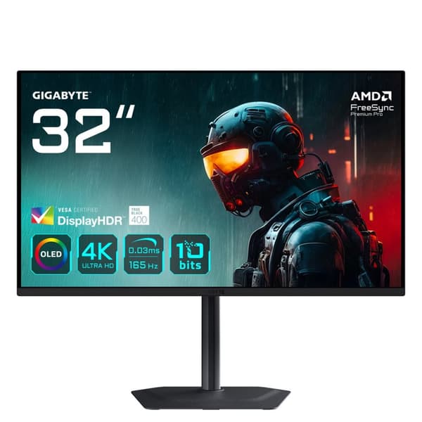 GIGABYTE MO32U 31.5" OLED 4K UHD Gaming Monitor - 3840 x 2160, 165Hz, 0.03ms, 250 cd/m², Display HDR True Black 400, HDM