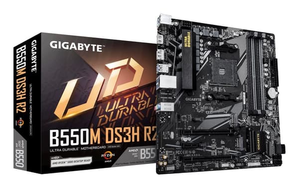 GIGABYTE B550M DS3H R2 Motherboard - AMD Ryzen 5000 CPUs, 5+3 Phases VRM, up to 4733MHz DDR4 (O.C.), 1xPCIe 4.0 + 1xPCIe