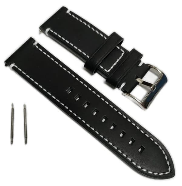 Äkta Läder Vattentätt Klockarmband i 24mm m 2 sprintar . Svart