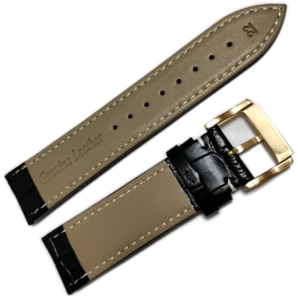Äkta Läder Vattentätt Klockarmband i 22mm m 2 sprintar . Svart