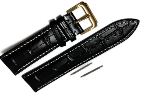 Äkta Läder Vattentätt Klockarmband i 22mm m 2 sprintar . Svart