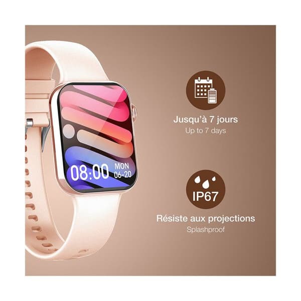 Montre Connectée Carrée Bluetooth Autonomie 7 dagar Vattentålighet IP67 BigBen Connected Rosa