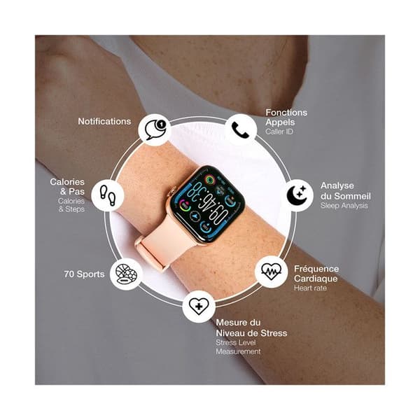 Montre Connectée Carrée Bluetooth Autonomie 7 dagar Vattentålighet IP67 BigBen Connected Rosa