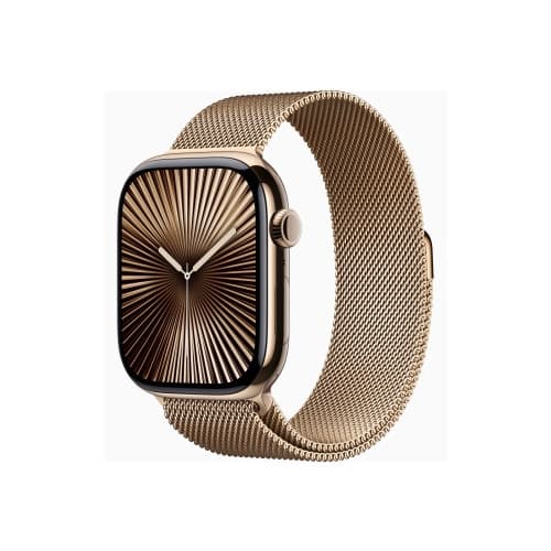Apple Watch Series 10 (GPS + Cellular) - guld titan - smart klocka med milanesisk loop - guld - 64 GB