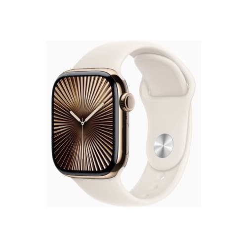 Apple Watch Series 10 (GPS + Cellular) - guld titan - smart klocka med sportband - starlight - 64 GB