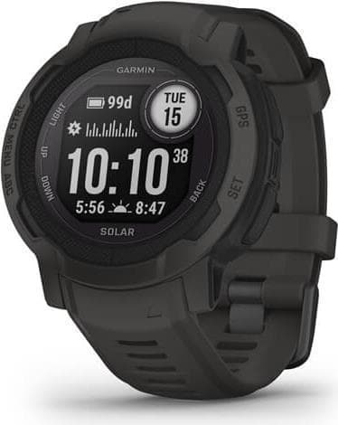 Garmin Instinct 2 Solar - 45 mm - kulsort - sportsur med bånd - silikone - håndledsstørrelse: 135-230 mm - monokromatisk - 32MB - Bluetooth, ANT+ - 53