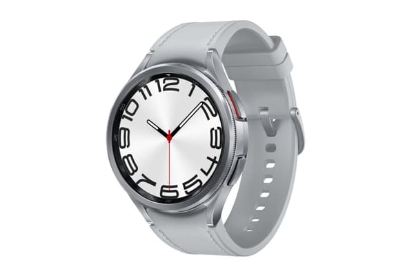 Samsung Galaxy Watch6 Classic - 47 mm - smartklocka med rem - hybrid eko-läder - silver - bandstorlek: M/L - display 3,73 cm (1,5") - 16GB - LTE, NFC,