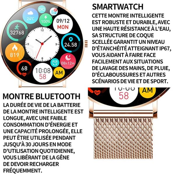 INN Smart Watch IP67 Bluetooth 5.0 Guld 185 mah Vattentät Aktivitetsspårare Stegräknare Kalorier Sportklocka Smart Watch Dam