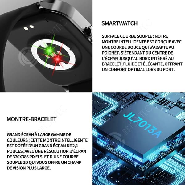 INN Internet Smart Watch 2,1 tum böjd skärm 320x386 300mah Smart Sports Watch Vattentät IP magnetisk laddning