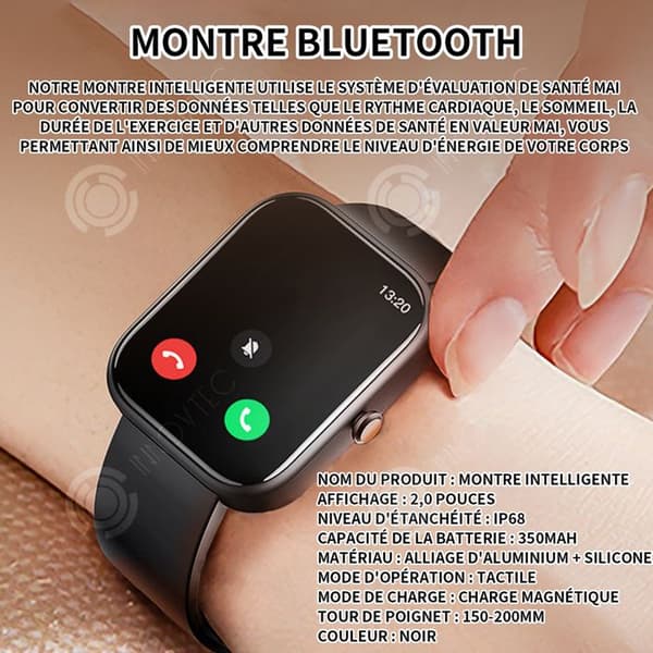 INN Smart Watch Smart Talking Watch 2,0 tum Talking Watch Dammtät och vattentät IP68 350 mah Svart