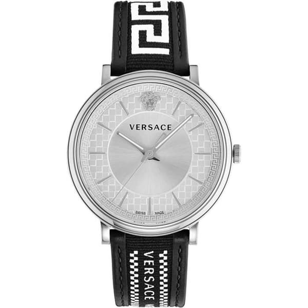Kvartsklocka herr - VERSACE - V-Circle VE5A01021 - Rostfritt stål - Silver - Svart läder