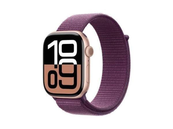 Apple Watch Series 10 GPS + Cellular 46mm – Rose Gold Aluminium Case with Plum Sport Loop
