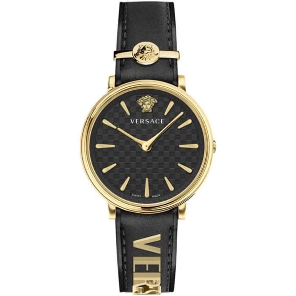 Kvartsklocka - VERSACE - V-Circle VE8104622 - Svart - Läder - Chic