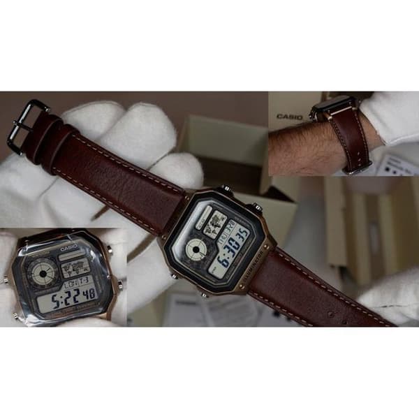Digital klocka - Casio - AE-1200WHL-5AV - Brunt läder - Batteritid 10 år - Vattentålighet 10 bar