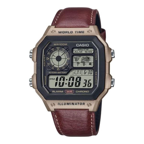 Digital klocka - Casio - AE-1200WHL-5AV - Brunt läder - Batteritid 10 år - Vattentålighet 10 bar