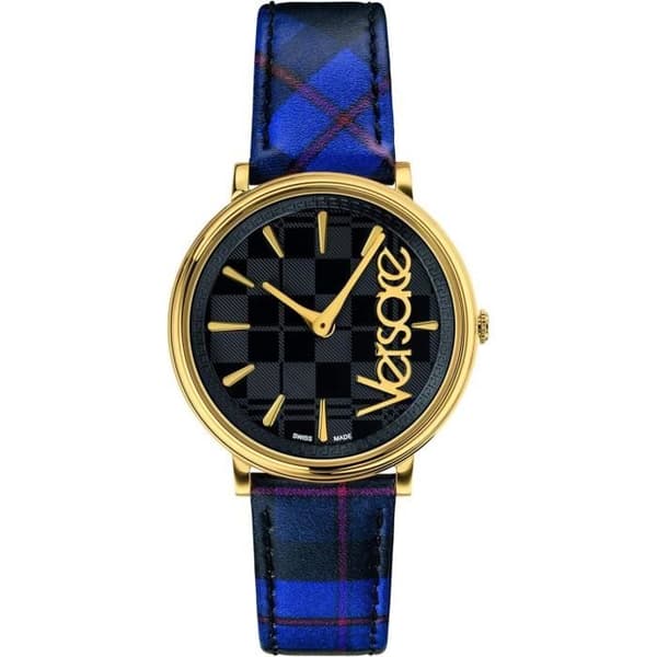 Klocka - VERSACE - V-Circle VE8100218 - Dam - Kvarts - Blått Läder - Svart Urskiva