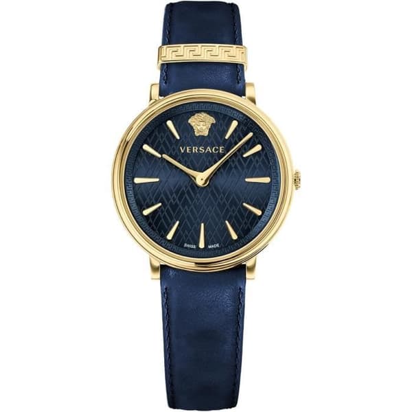 Versace V-Circle VE8100419 - Dam - Kvarts - Kapsling i rostfritt stål - Blå urtavla - Blå läderarmband