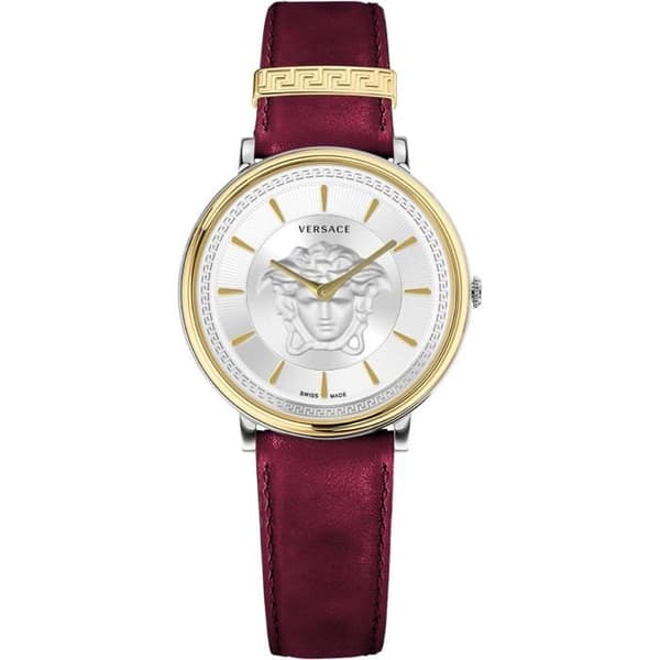 Kvinno Quartz Klocka - VERSACE - V-Circle VE8101819 - Röd - Läder - Chic