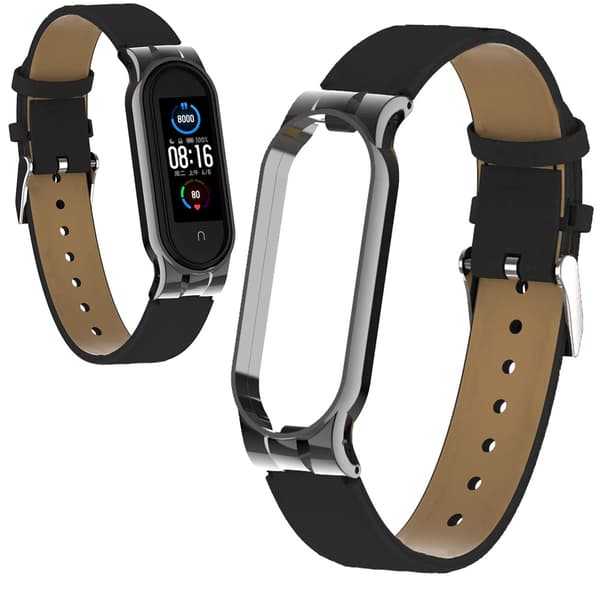Nahkaranneke Xiaomi Mi Band 8:lle - Musta