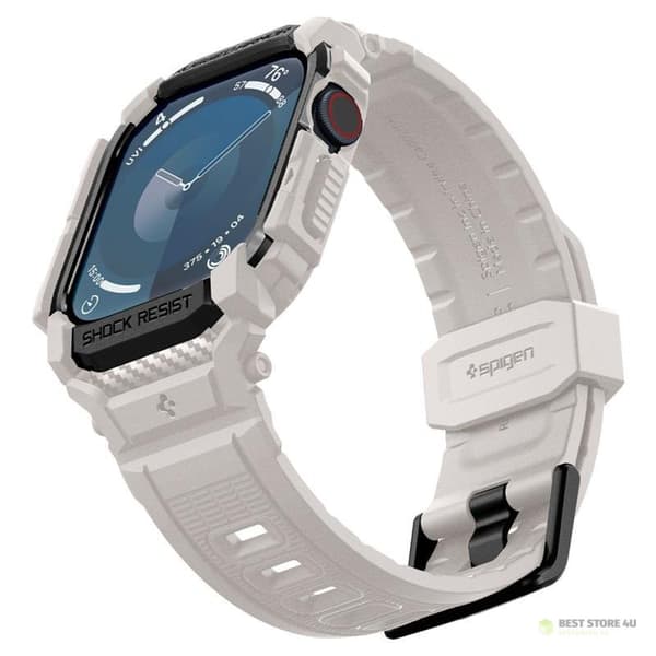 Spigen Rugged Armor Pro – Armband med fodral för Apple Watch 10 46mm (Dune Beige)