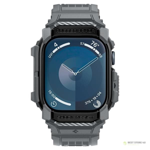 Spigen Rugged Armor Pro – Armband med fodral för Apple Watch 10 46mm (Mörkgrå)