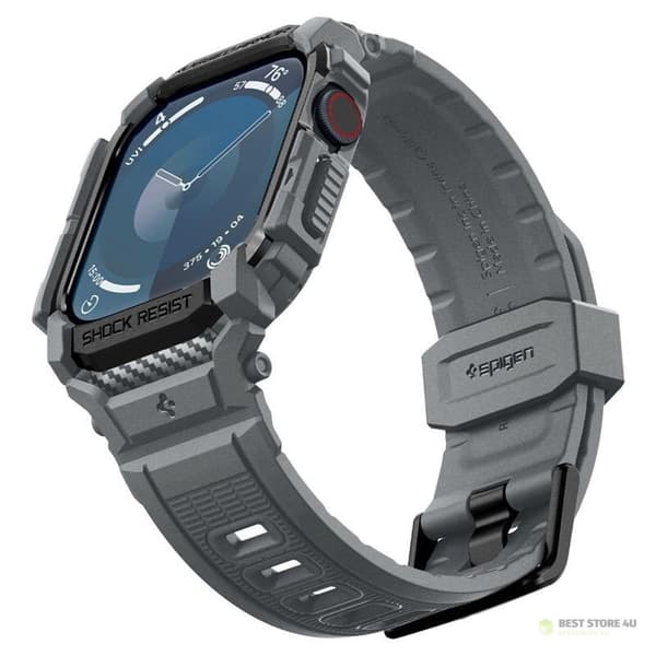 Spigen Rugged Armor Pro – Armband med fodral för Apple Watch 10 46mm (Mörkgrå)