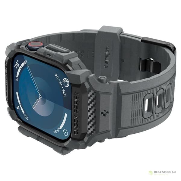 Spigen Rugged Armor Pro – Armband med fodral för Apple Watch 10 46mm (Mörkgrå)