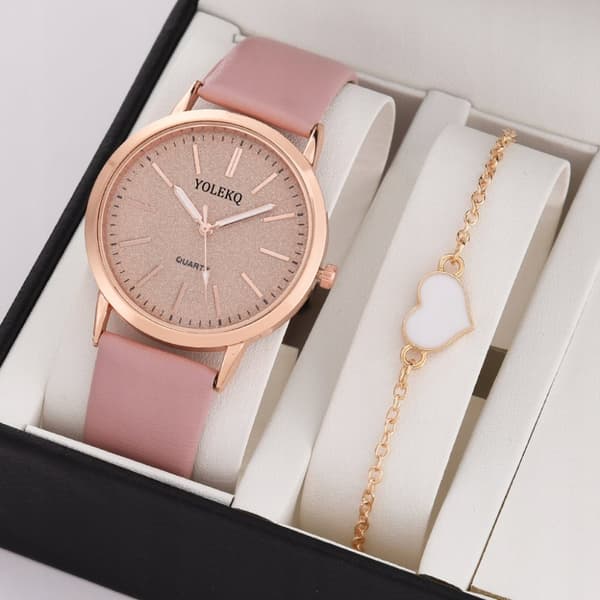 DAMKLOCKA Eko-läder BEKVÄM KLASSISK Kvarts ELEGANT MODERIGT Rosa