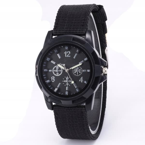 Herrklocka Elegant Militär Quartz Casual Nylonarmband Svart